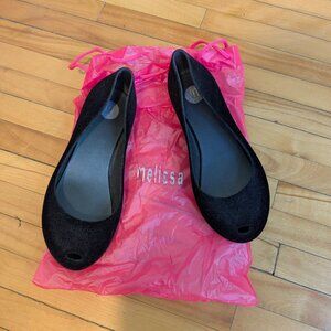 Melissa black velvet flats